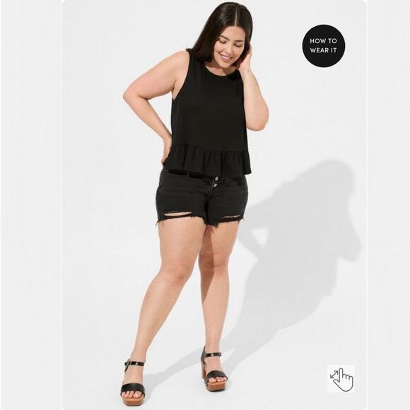 Torrid Black Texture Knit High Neck Ruffle Crop Top Sz 2X - Picture 5 of 8